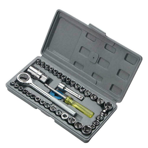 40pcs 1/4" & 3/8" Metric Size Spanner Kit Drive Socket Wrench Ratchet Tool Set (JS79)