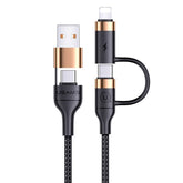 PD 60W Charging 4 In 1 3A Micro USB & Type-C 8pin Braided Data Cable Mobile Accessories