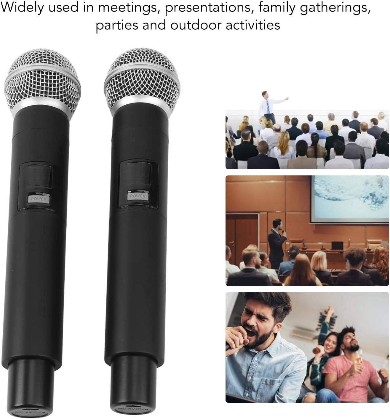 Dual Rechargeable Wireless Microphone UHF 1 for 2 Cordless Handheld W/ Receiver