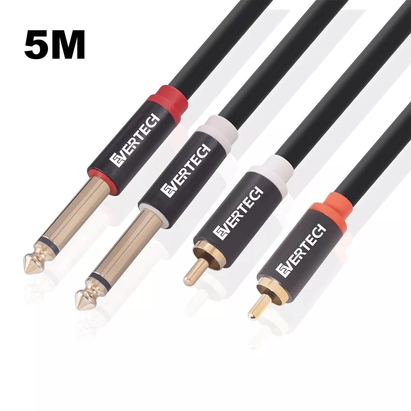 EVERTECH Dual 6.35mm 1/4 TS Mono Male to Dual 2 RCA Male Leads Audio AV Cables