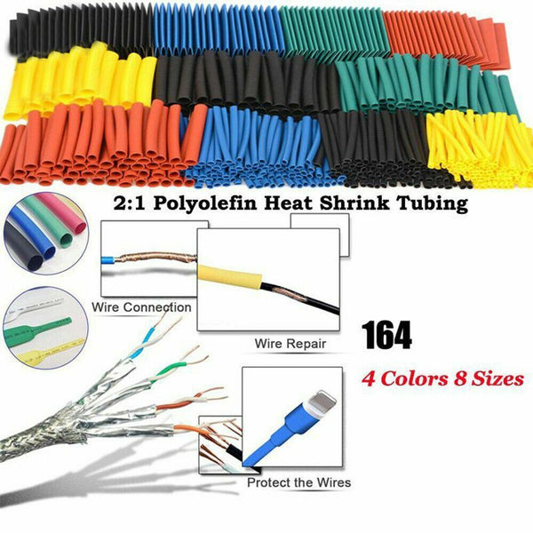 164 Pcs Heat Shrink Tubing Tube Assortment Wire Cable Insulation Sleeving Tools Set