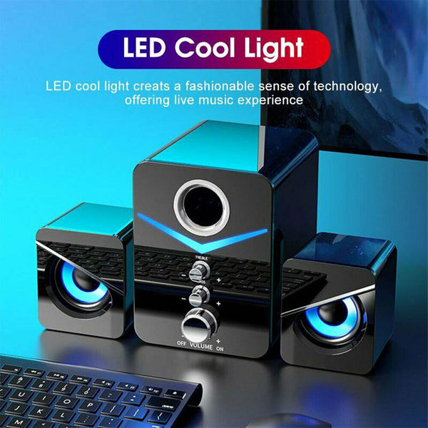 Desktop Computer LED Speakers Gaming Bass USB Wired For PC Pros (SS14)