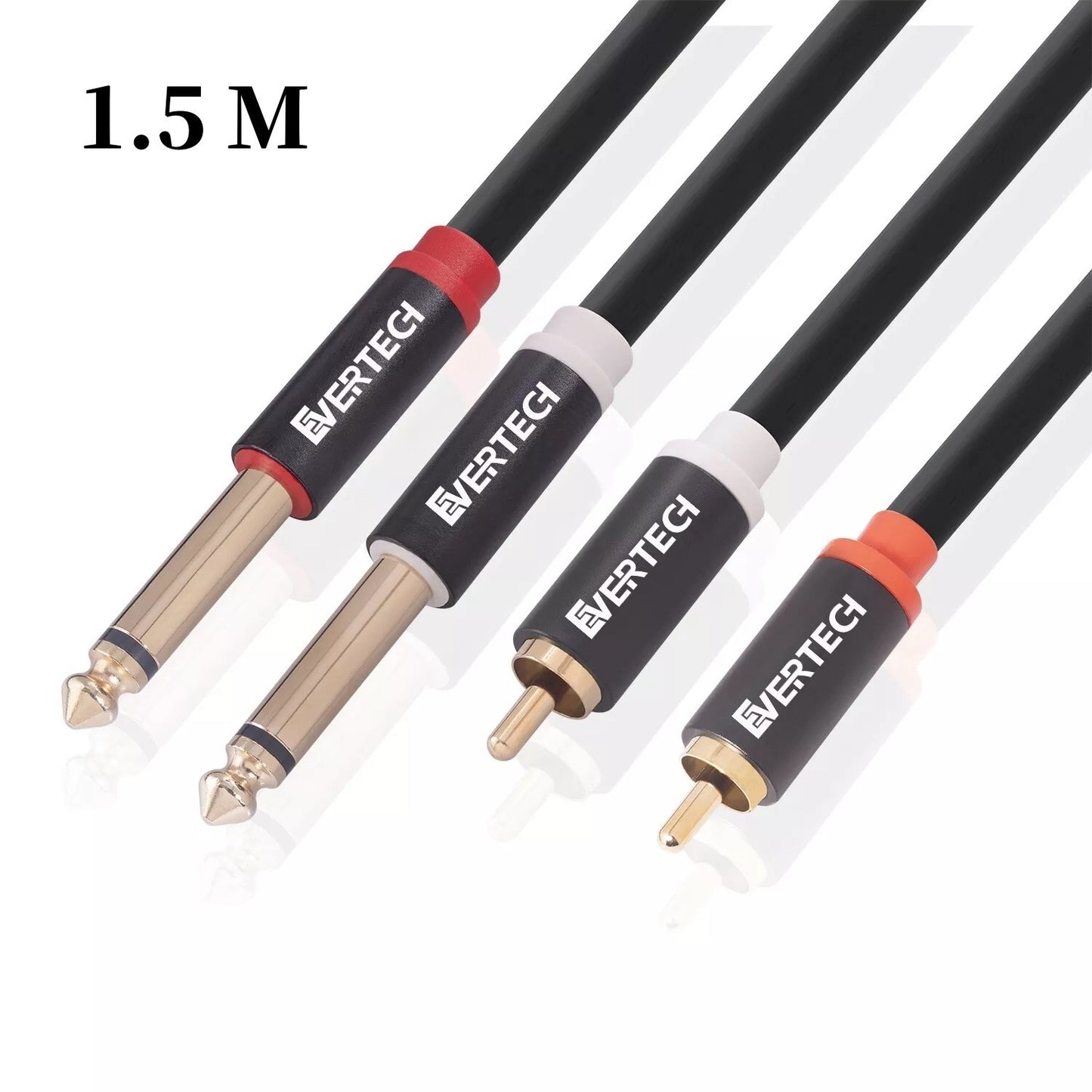 EVERTECH Dual 6.35mm 1/4 TS Mono Male to Dual 2 RCA Male Leads Audio AV Cables