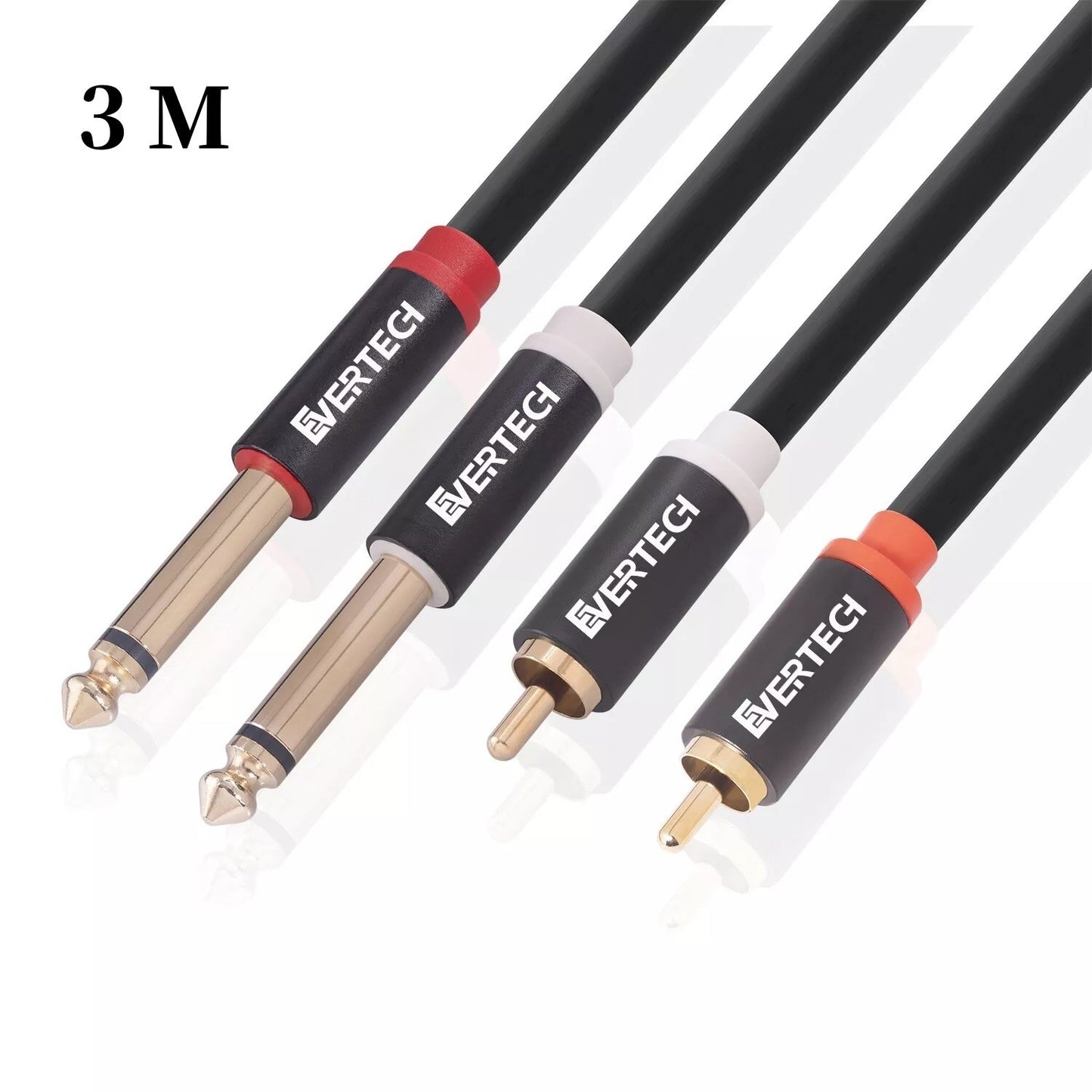 EVERTECH Dual 6.35mm 1/4 TS Mono Male to Dual 2 RCA Male Leads Audio AV Cables