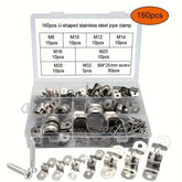 160PCS U-Shaped Stainless Steel Pipe Clamps Set - Cable Clamp W/ Screws Kit DIY & Home Tools