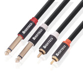 EVERTECH Dual 6.35mm 1/4 TS Mono Male to Dual 2 RCA Male Leads Audio AV Cables