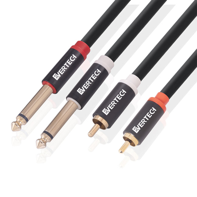 Dual 6.35mm 1/4 TS Mono Male to Dual 2 RCA Male Leads Audio Cable 1m AV ...