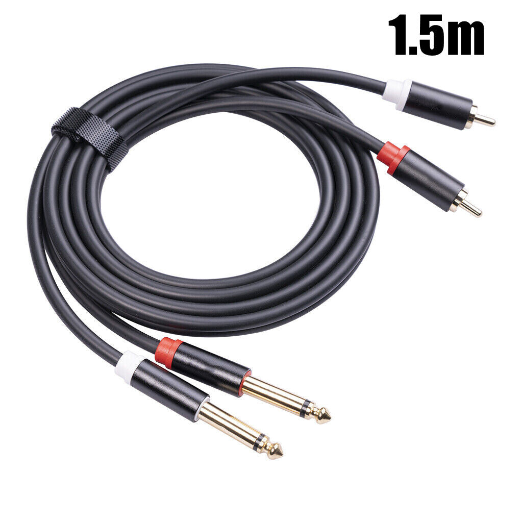 EVERTECH Dual 6.35mm 1/4 TS Mono Male to Dual 2 RCA Male Leads Audio AV Cables