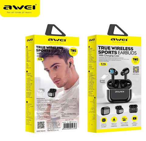 AWEI T29 True Wireless Earbuds (QS55) Bluetooth 5.0 W/Mic Touch Control Earphone
