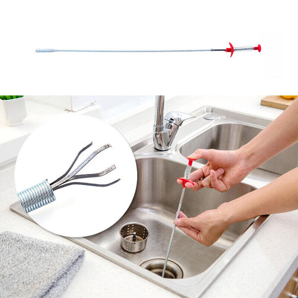 Flexible Spring Pick Up Tool Drain Unblock Stick Snake Cleaner Hair Remover 60cm (JS64)