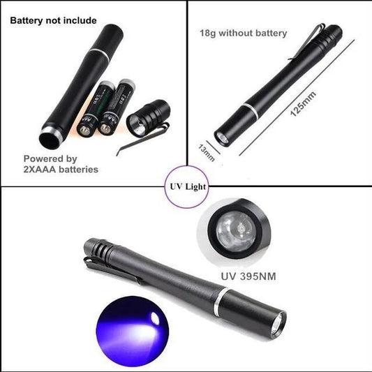 Compact UV LED Flashlight Ultraviolet Blacklight 395nM For Detection ...