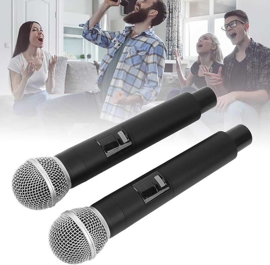 Dual Rechargeable Wireless Microphone UHF 1 for 2 Cordless Handheld W/ Receiver