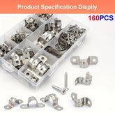 160PCS U-Shaped Stainless Steel Pipe Clamps Set - Cable Clamp W/ Screws Kit DIY & Home Tools