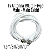 1.2m/2.4m/4.5m/9m PAL to F-Type Male/Male Antenna Flylead Cable - White TV Accessories