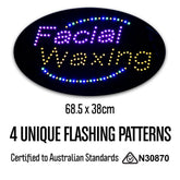 12V Oval 'Facial Waxing' LED Sign 68.5cm x 38cm w/ 3 Modes & Power Adapter Ready-Made LED Signs
