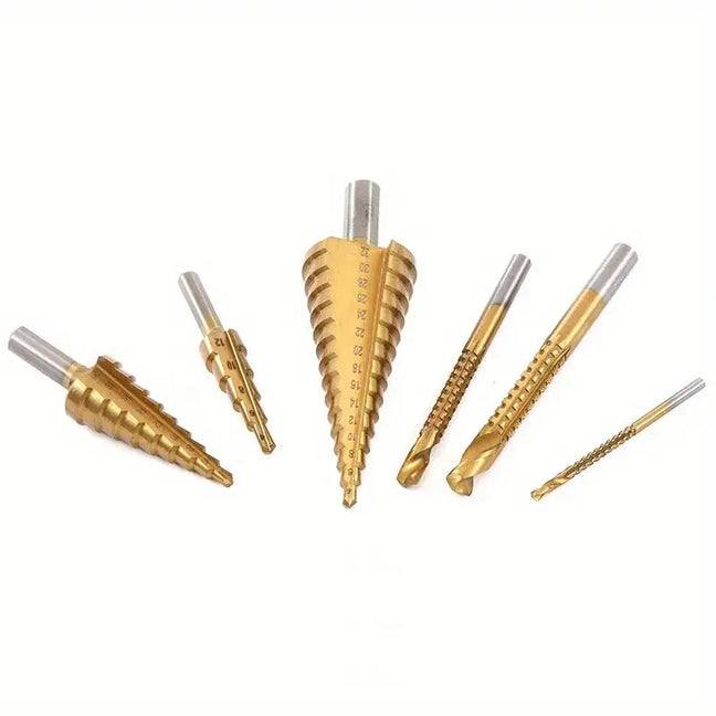Titanium Plating 6Pcs Step Drill Bit Set High-Speed Reaming Pagoda Sa ...