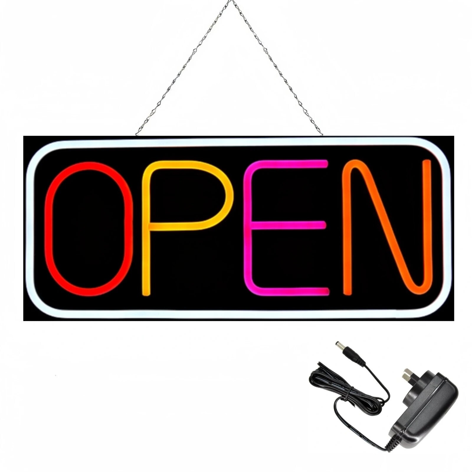 Ultra Bright LED Neon Open Sign W/ 12V Adapter & Chain 55x23cm For Sh ...