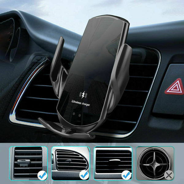 15W Air Vent Phone Holder Automatic Clamping Wireless Car Fast QI Charger Mount F4+