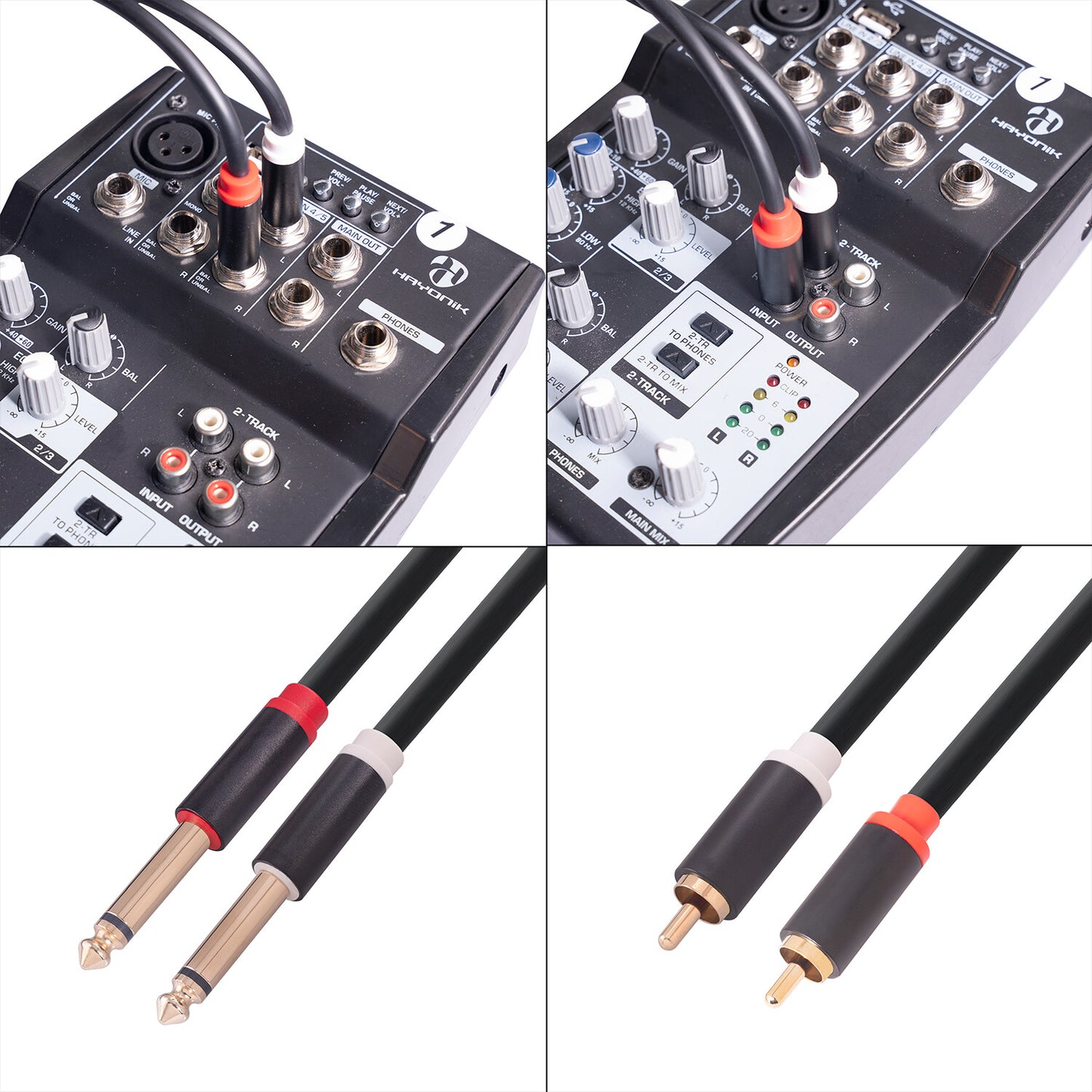 EVERTECH Dual 6.35mm 1/4 TS Mono Male to Dual 2 RCA Male Leads Audio AV Cables