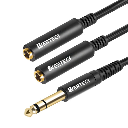 EverTech 6.35mm TRS Male to Dual 6.35mm Female Y Splitter Cable 30cm Black Audio