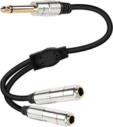 6.35mm Mono TS Guitar Signal Audio Y Splitter Cable 1/4 Mono Male to Dual Female AV Adapters