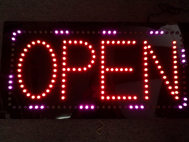 HQ 12V Epoxy 'Open' LED Neon Shop Sign 60cm x 30cm w/ 3 Modes & Power ...