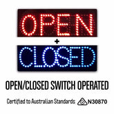 12V Epoxy 'Open | Closed' LED Sign 60cm x 30cm w/ 3 Modes & Power Adapter Ready-Made LED Signs