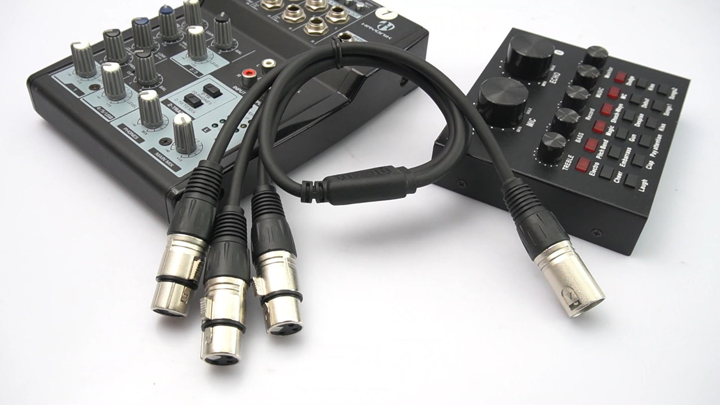 60cm XLR Splitter Cable 1 Male to 3 Female Microphone Audio Adapter Balanced