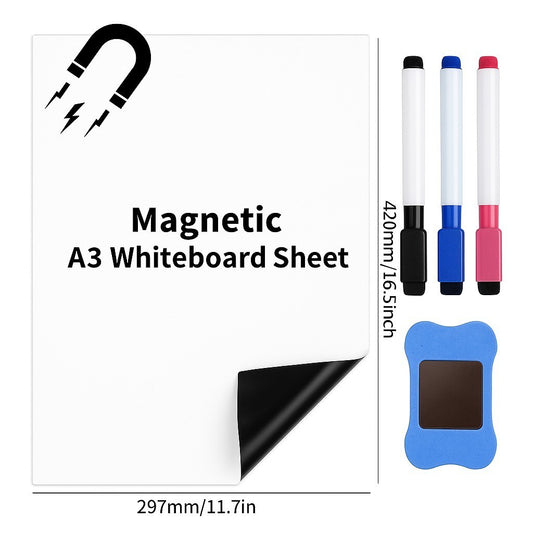 Magnetic A3 Whiteboard Sheet with 3 Pens and Eraser Set Dry Erase Board 42x30cm YS92-4 Business Pros