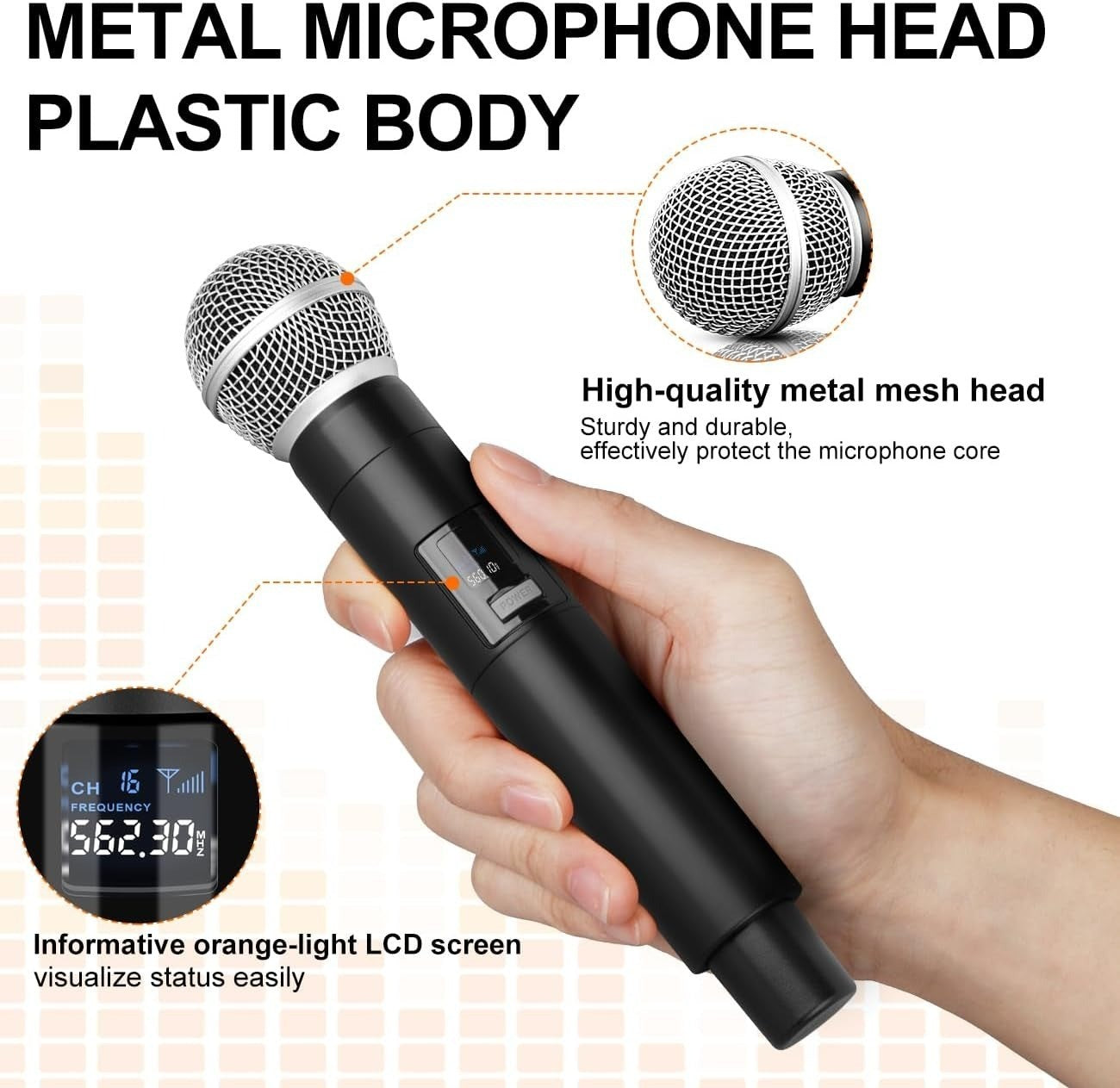 Dual Rechargeable Wireless Microphone UHF 1 for 2 Cordless Handheld W/ Receiver