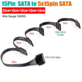 1 Male to 5 Female 15 Pin SATA Power Splitter Cable Adapter For HDD PC Accessories
