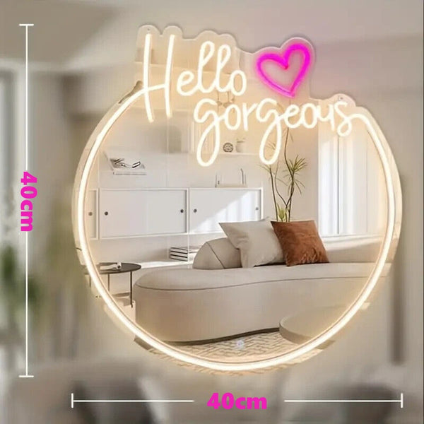 New Arrival Hello Gorgeous Neon LED Sign Light Wall Mirror