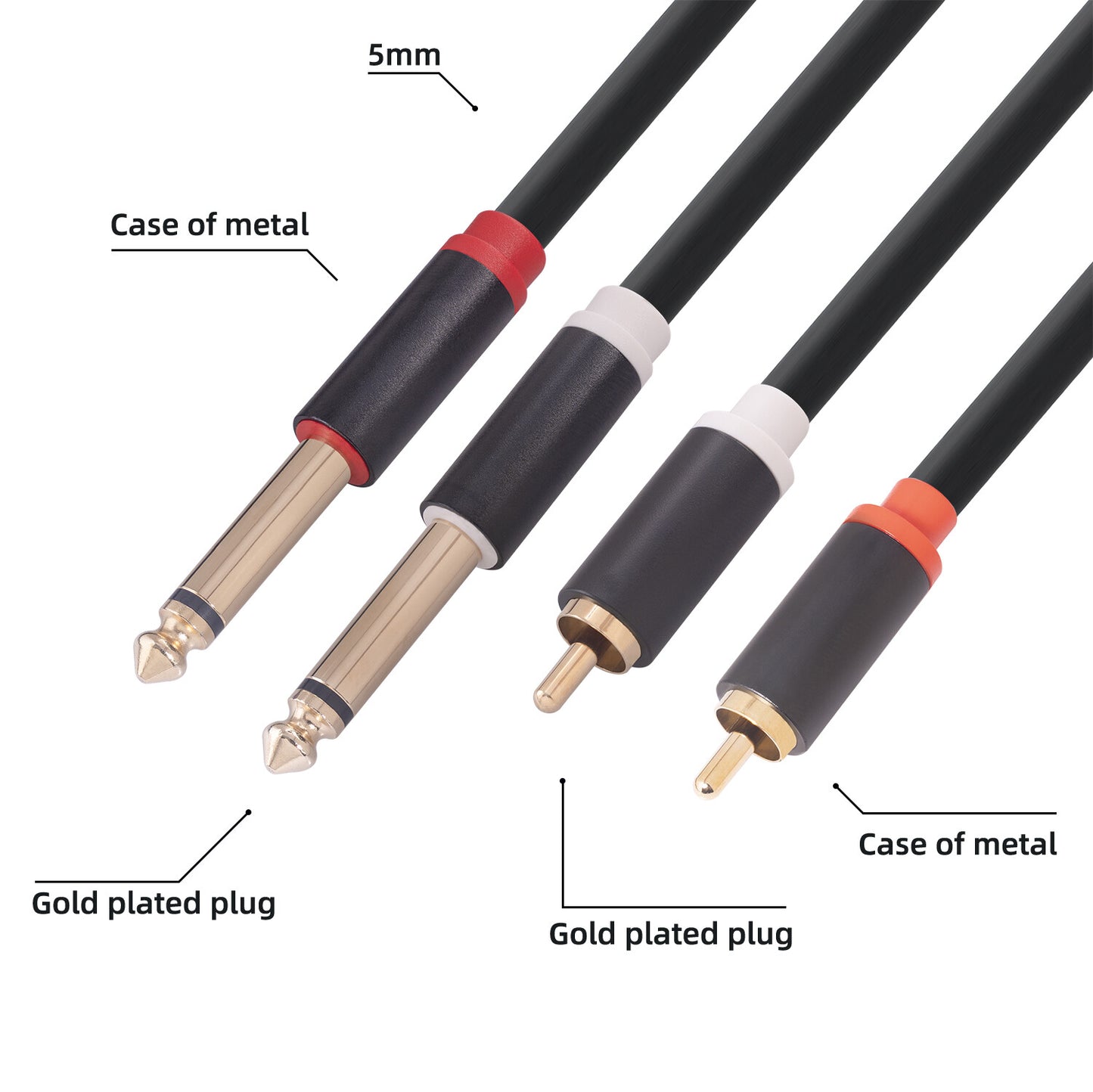 EVERTECH Dual 6.35mm 1/4 TS Mono Male to Dual 2 RCA Male Leads Audio AV Cables