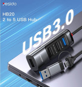 YESIDO USB USB-C 100W 7 Port 5Gbps Hub Adapter PC Accessories