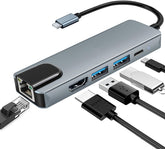 5 IN 1  Multiport Type-C HUB USB-A HDMI RJ45 Ethernet PD 60W PC Accessories