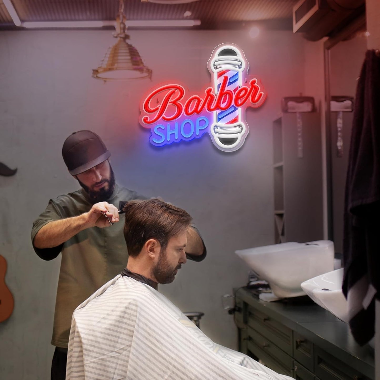 33x39cm USB Powered Barber Shop Neon Sign LED Sign for Hair Salons & Barbershop