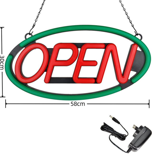 Ultra Bright LED Neon Open Sign Remote Controlled W/ 12V Adapter & Ch ...