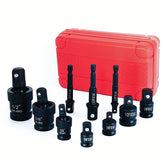 Impact Swivel Socket & Reducer 10PCS Set CR-MO Steel 1/4 3/8 1/2 Hex Kit W/Case DIY & Home Tools