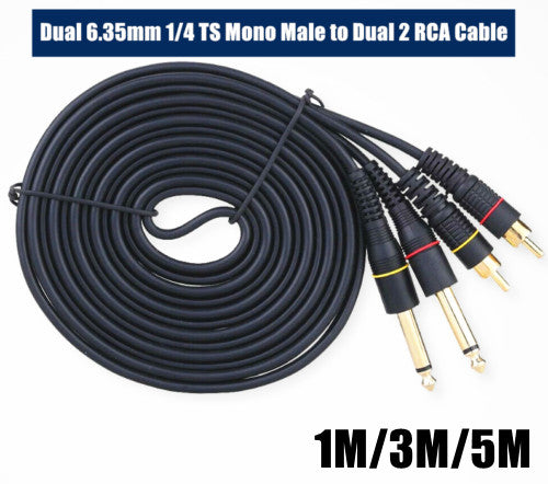 EVERTECH Dual 6.35mm 1/4 TS Mono Male to Dual 2 RCA Male Leads Audio AV Cables