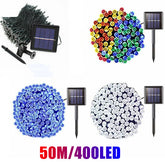 50M 400LED Solar Fairy String Lights Blue/White/RGB Party Effects