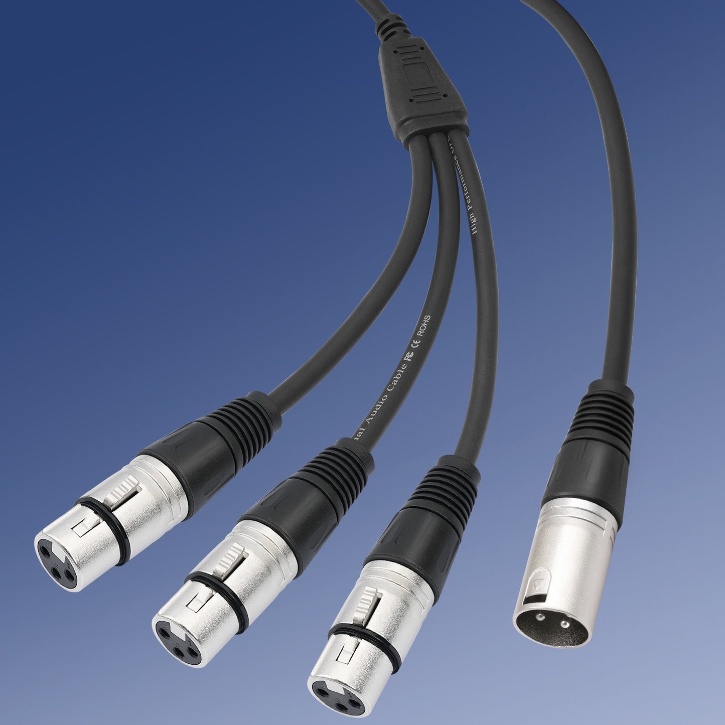 60cm XLR Splitter Cable 1 Male to 3 Female Microphone Audio Adapter Balanced