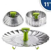 Foldable Stainless-Steel Large Size 28cm Steamer Basket W/ Handle 7.1" to 11" Home Essentials