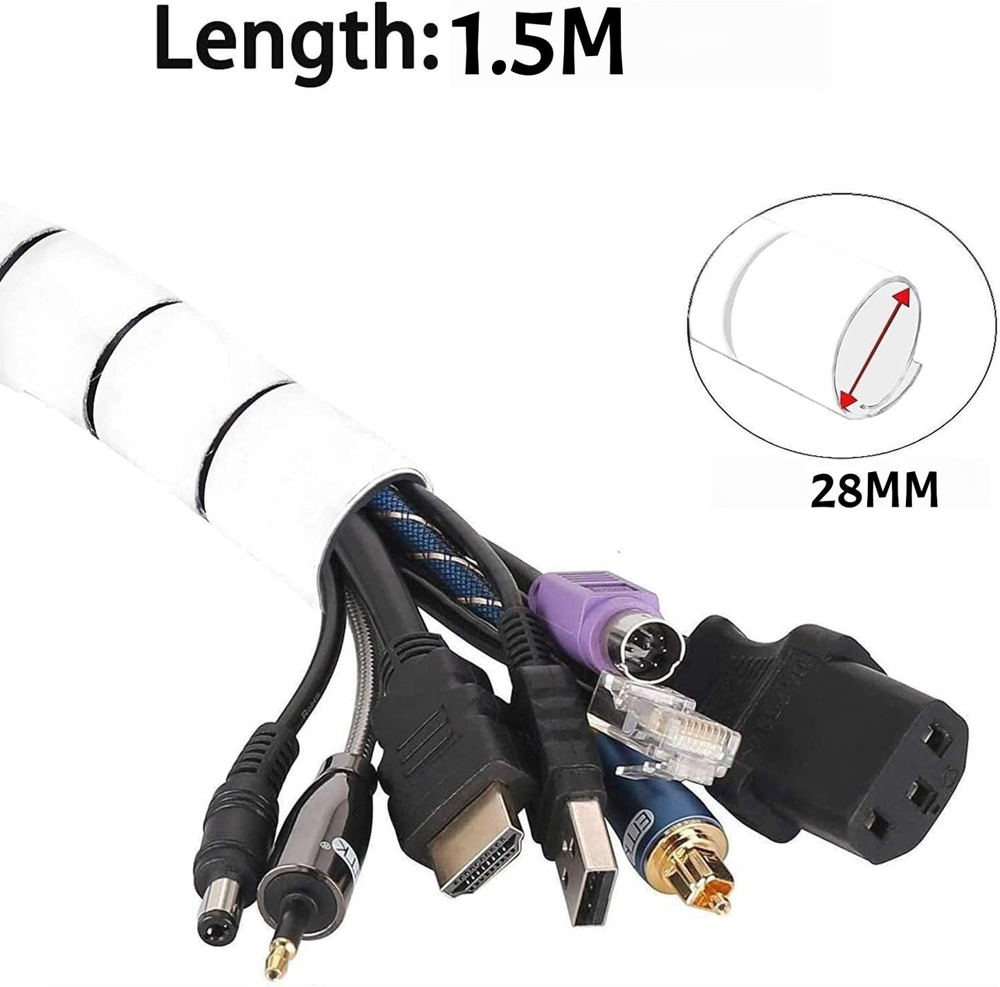 1.5M Wire Storage Pipe Bite-proof Cable Organizer Spiral Cable 28mm Diameter Tool