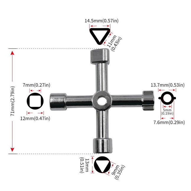4 In 1 Universal Sliver Cabinet Cross Wrench Key (FS11) Triangle Lift ...