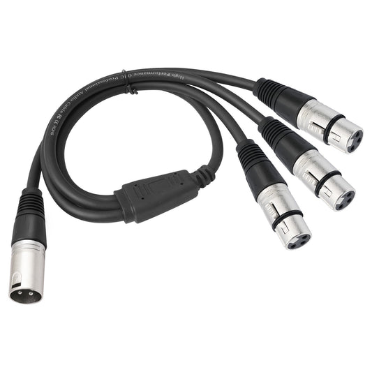 60cm XLR Splitter Cable 1 Male to 3 Female Microphone Audio Adapter Balanced