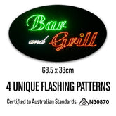 12V Oval 'Bar & Grill' LED Sign 68.5cm x 38cm w/ 3 Modes & Power Adapter Ready-Made LED Signs