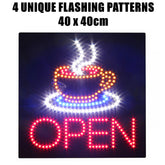 12V OPEN With Coffee Cup LED Sign 40x40cm Ready-Made LED Signs