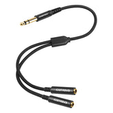 EverTech 6.35mm TRS Male to Dual 6.35mm Female Y Splitter Cable 30cm Black Audio AV Cables