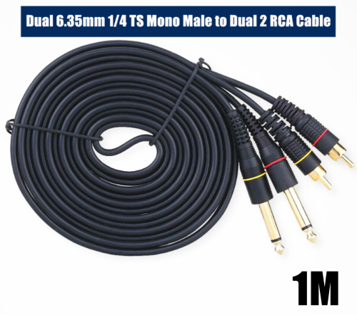 EVERTECH Dual 6.35mm 1/4 TS Mono Male to Dual 2 RCA Male Leads Audio AV Cables