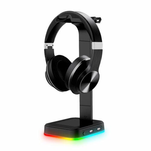 Headphone Headset RGB Stand Rack Desktop w/ 2 USB Charging